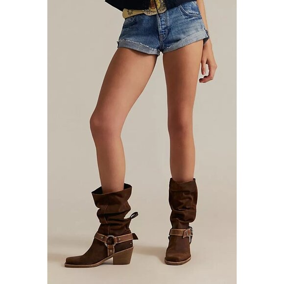 NEW Free People Denver Double Buckle Boots Womens 8.5 Chocolate Brown Western - Picture 2 of 11